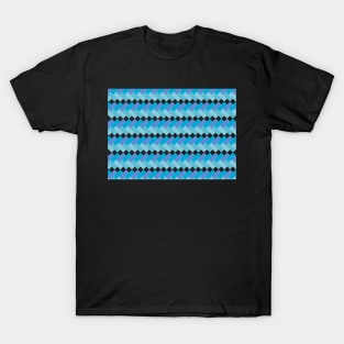 Blue tones geometric abstract zigzags with white diamonds T-Shirt